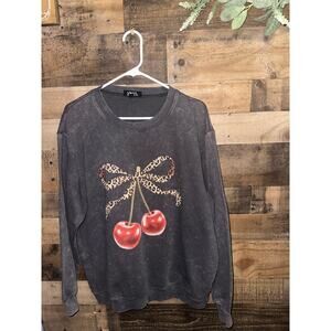 Vinyl Icons Leopard Bow Cherries Graphic Sweatshirt XL